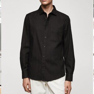Mango Black Cotton Twill Button Up Shirt in Large